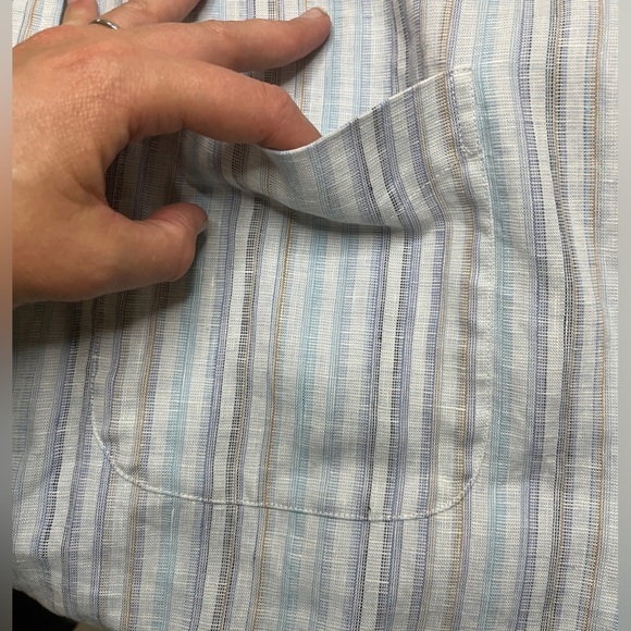 Jos. A. Bank 100% Linen Pastel Spring Striped Short Sleeve Button Up Shirt XL - Picture 4 of 8